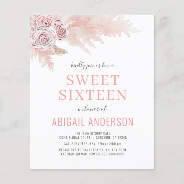 Budget Sweet Sixteen Boho Chic Birthday Invitation Flyer (Front)