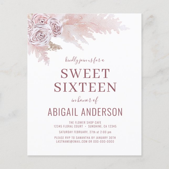 Budget Sweet Sixteen Boho Chic Birthday Invitation Flyer (Front)