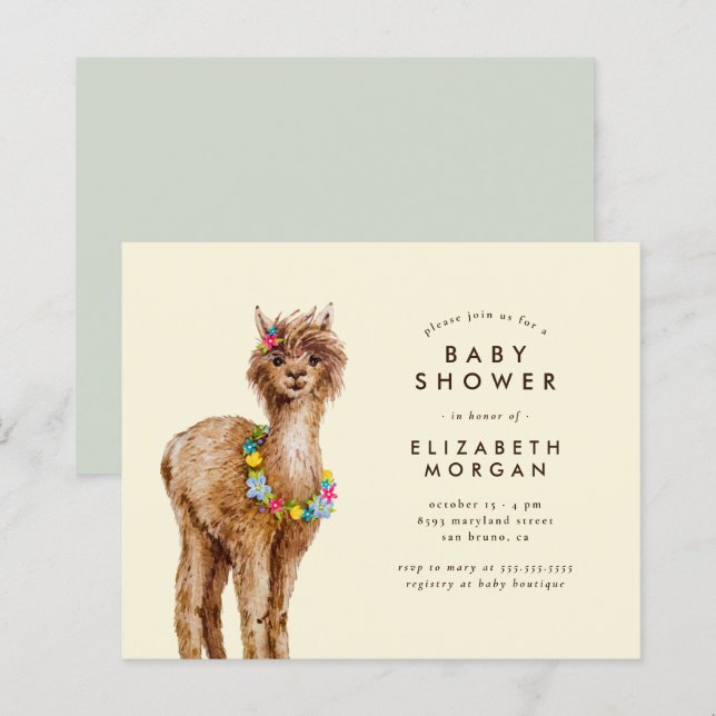 Budget Sweet Watercolor Alpaca Baby Shower (Front/Back)
