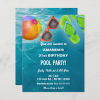 Budget Swimming Pool Party Birthday Invitation
