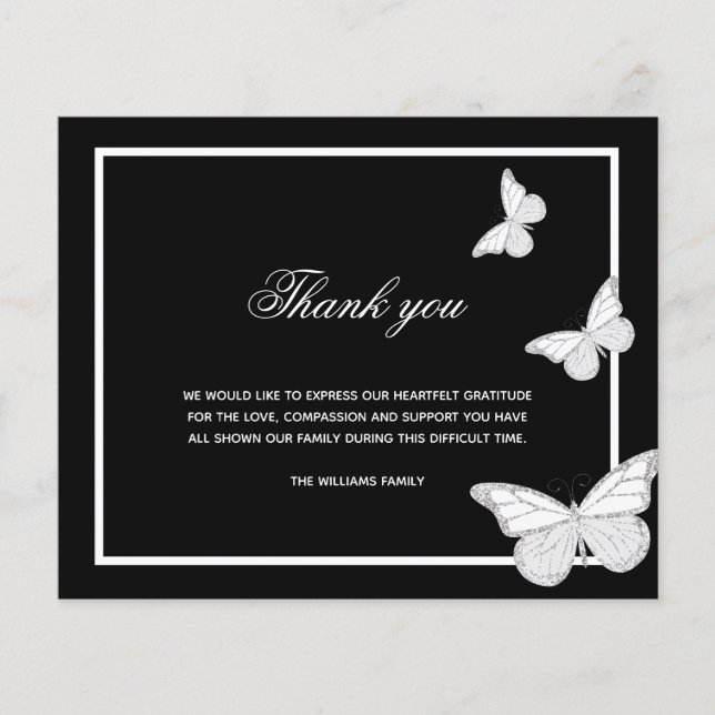 Budget Sympathy black butterflies photo thank you (Front)