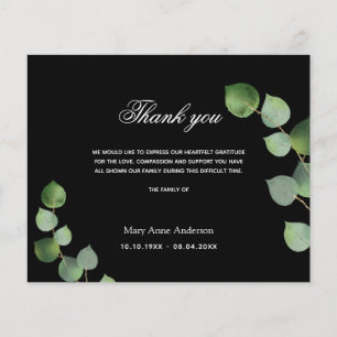 Budget Sympathy black eucalyptus thank you card