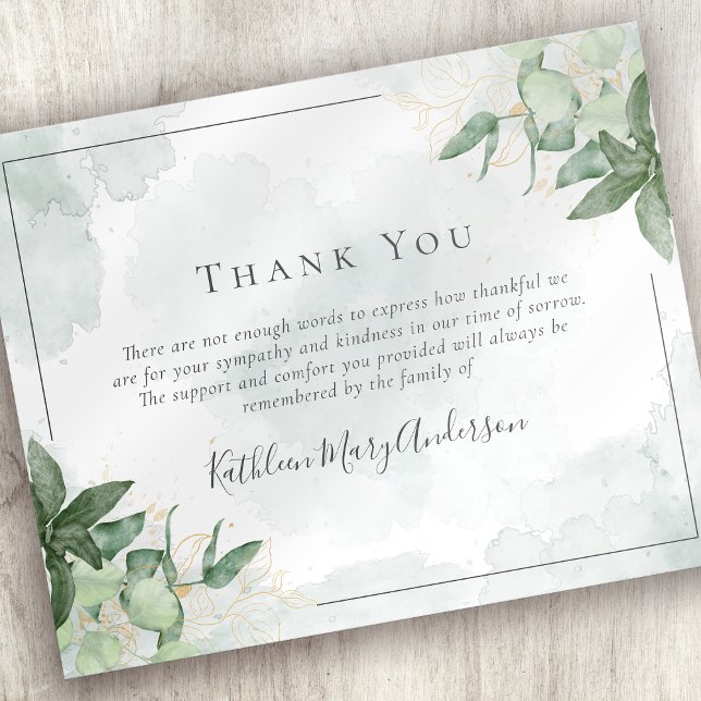 BUDGET Sympathy Eucalyptus Funeral Thank You Note  (Creator Uploaded)