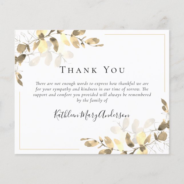 BUDGET Sympathy Eucalyptus Funeral Thank You Note  (Front)