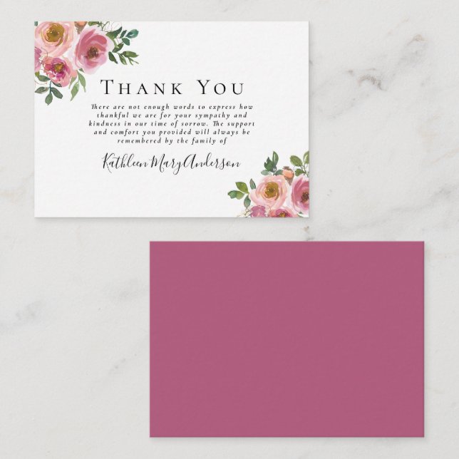 BUDGET Sympathy Floral Funeral Thank You Note  Card (Front/Back)