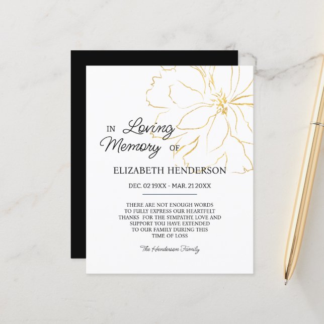 Budget Sympathy Memory /Thank you. (Front/Back In Situ)