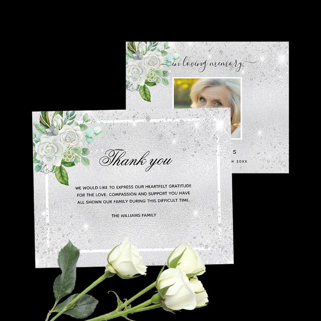 Budget sympathy silver floral photo thank you (Creator Uploaded)