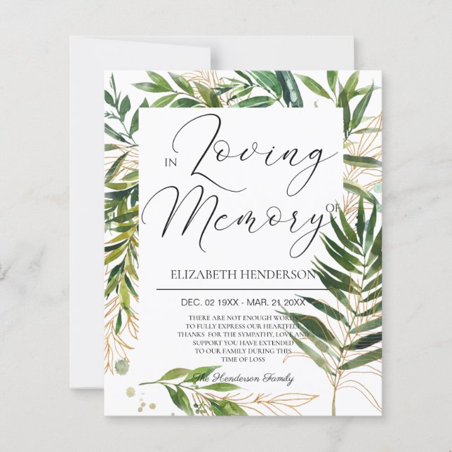 BUDGET Sympathy Thank You Card. Paper Sheet (Front)