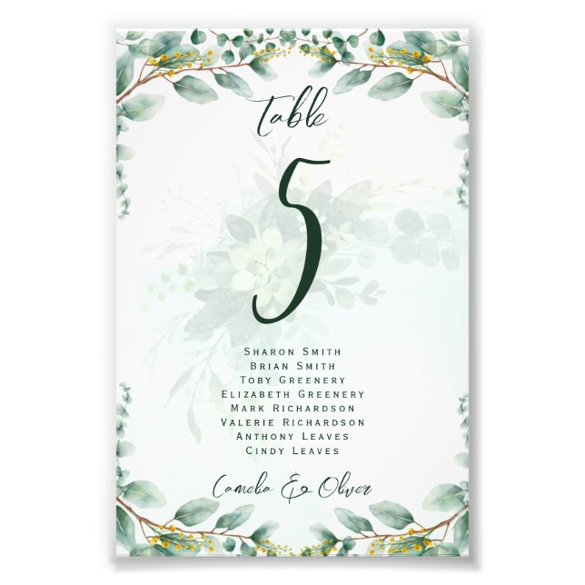BUDGET Table Number Seating Greenery Eucalyptus Photo Print (Front)