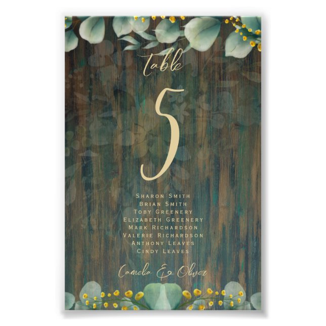 BUDGET Table Number Seating RUSTIC Greenery Photo  (Front)