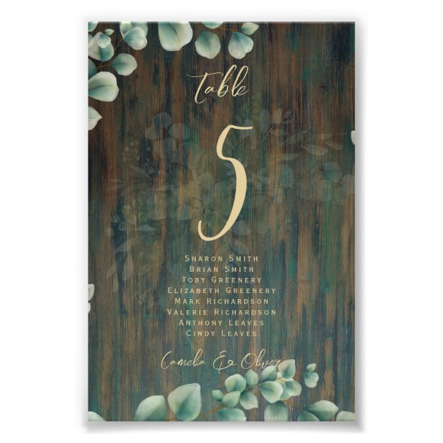 BUDGET Table Number Seating RUSTIC Greenery Photo  Print (Front)