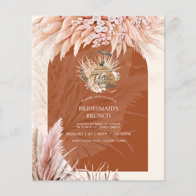 BUDGET Tea Party Bridal Shower Pampas Grass Flyer (Front)