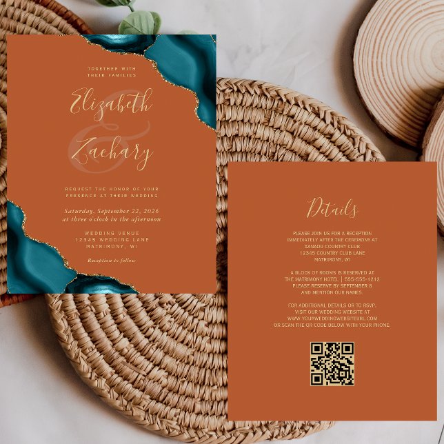Budget Teal Agate Corners Rust QR Code Wedding (Creator Uploaded)