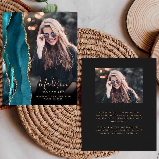 Budget Teal Agate Photo Dark Grad Announcement (Creator Uploaded)
