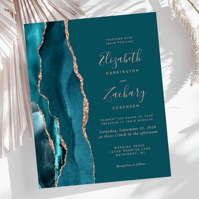 Budget Teal Agate Rose Gold Wedding Invitation (Creator Uploaded)