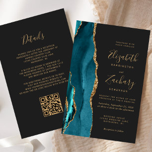 Budget Teal Blue Agate Dark QR Code Wedding
