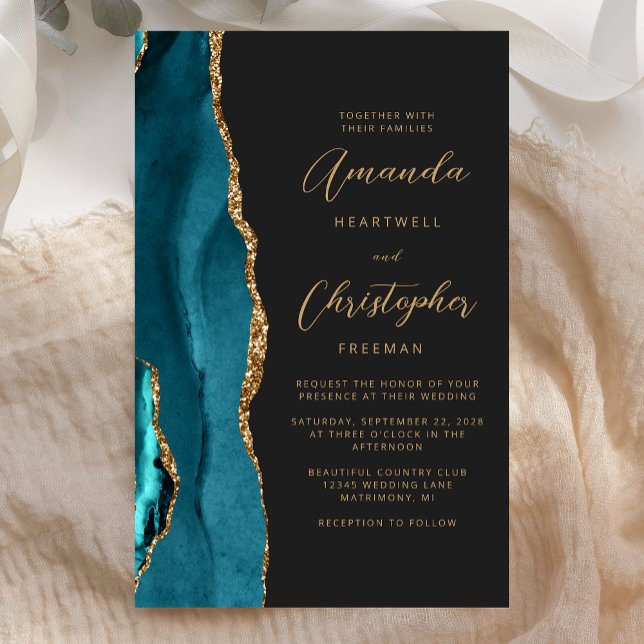Budget Teal Blue Gold Agate Dark Wedding (Creator Uploaded)