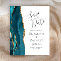 Budget Teal Blue Gold Agate Save the Date