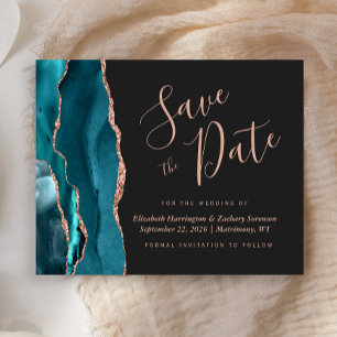 Budget Teal Blue Rose Gold Agate Save the Date