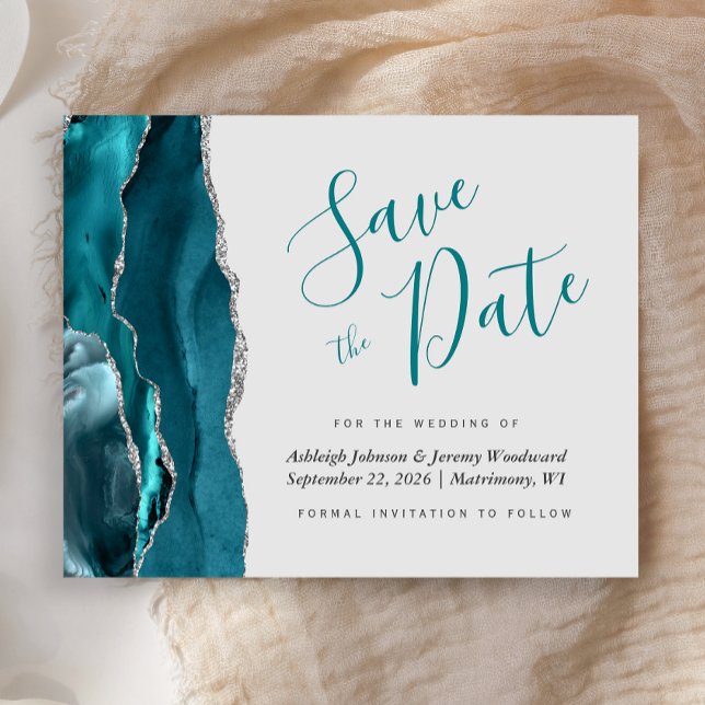 Budget Teal Blue Silver Agate Grey Save the Date (Creator Uploaded)