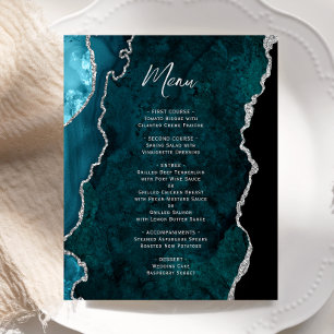 Budget Teal Blue Silver Agate Wedding Menu