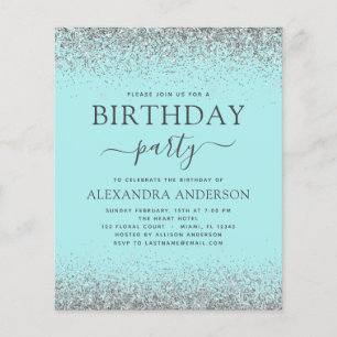 Budget Teal Blue Silver Any Age Birthday Glitter
