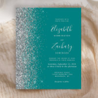 Budget Teal Blue Silver Glitter Wedding Invite