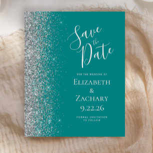 Budget Teal Blue Silver Save the Date Card