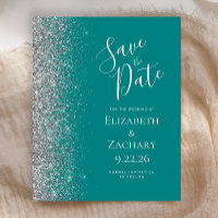 Budget Teal Blue Silver Save the Date Card