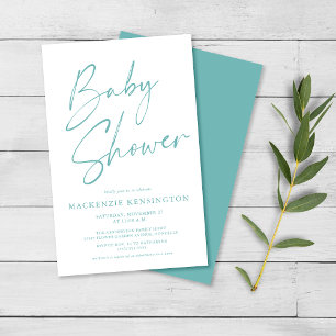 Budget Teal Blue Simple Script Baby Shower FLYER