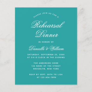Budget Teal Blue White Rehearsal Dinner Invitation