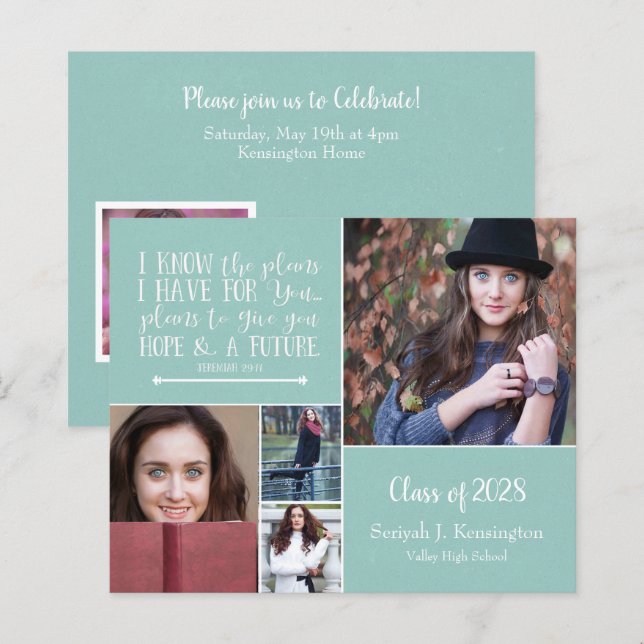 Budget Teal Christian Verse Graduation Photo (Front/Back)