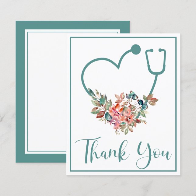 BUDGET Teal Floral Stethoscope Heart Thank You (Front/Back)