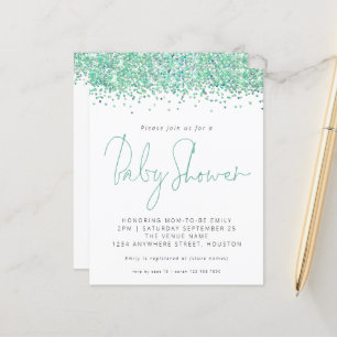 Budget Teal Glitter Baby Shower Invitation