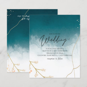 BUDGET Teal Gold Abstract Wedding Invite