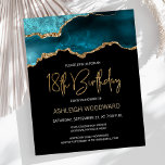 Budget Teal Gold Agate 18th Birthday Invitation<br><div class="desc">This trendy 18th birthday invitation features a watercolor image of an agate geode in shades of teal with faux gold highlights. The words "18th Birthday" appear in faux gold glitter in decorative modern handwriting font. Customise it with the name of the honoree in gold coloured text and the details in...</div>
