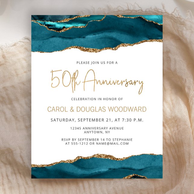 Budget Teal Gold Agate 50th Anniversary Invitation (Creator Uploaded)
