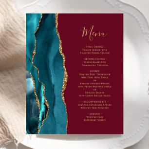 Budget Teal Gold Agate Burgundy Wedding Menu
