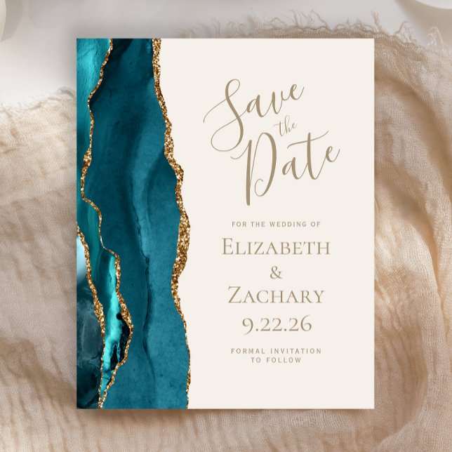 Budget Teal Gold Agate Ivory Save the Date (Creator Uploaded)