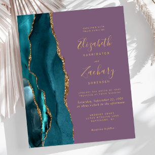Budget Teal Gold Agate Mauve Wedding Invitation