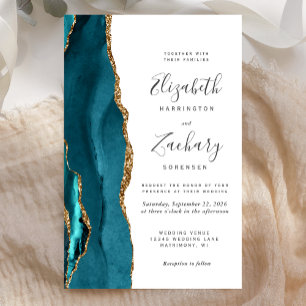 Budget Teal Gold Agate Modern Wedding Invitation