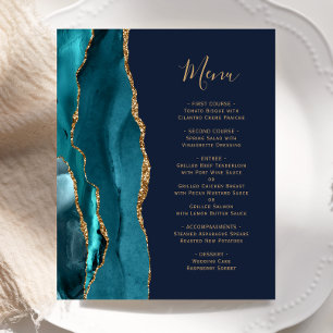 Budget Teal Gold Agate Navy Blue Wedding Menu