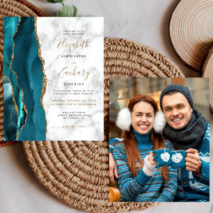 Budget Teal Gold Agate Photo Wedding Invite