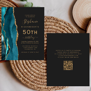 Budget Teal Gold Agate QR Code 50th Birthday