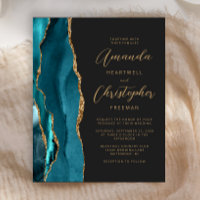 Budget Teal Gold Agate Slate Wedding Invitation