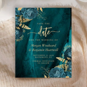 Budget Teal Gold Floral Wedding Save the Date
