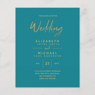 Budget Teal Gold Modern Simple Wedding Invitation