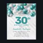 Budget Teal Green Silver Balloon Glitter Birthday<br><div class="desc">Modern Glam Teal Green Silver Balloon Glitter Sparkle Any Age Birthday Invitation</div>