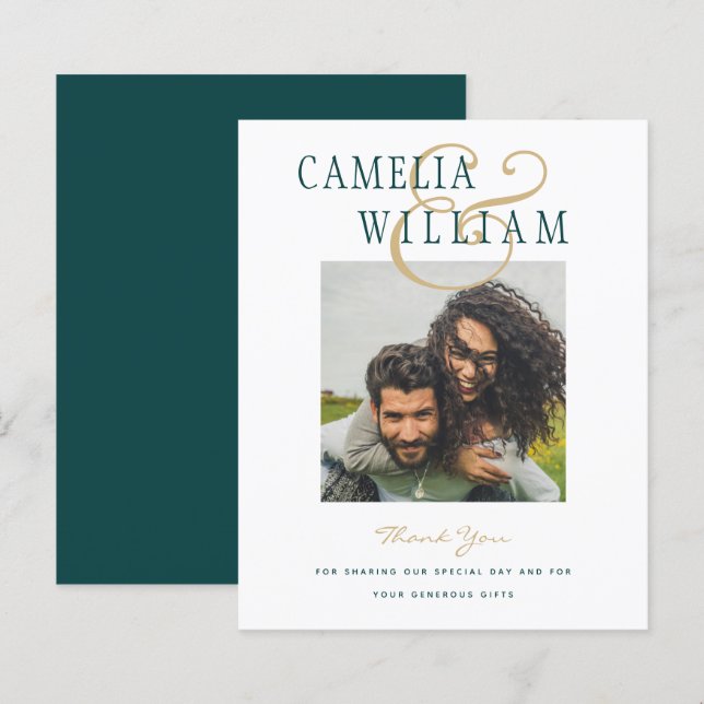 BUDGET Teal Green Wedding PHOTO Thank You (Front/Back)