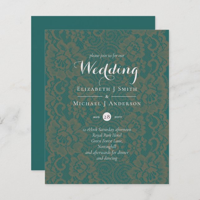 BUDGET Teal Monochromatic Wedding Invite (Front/Back)